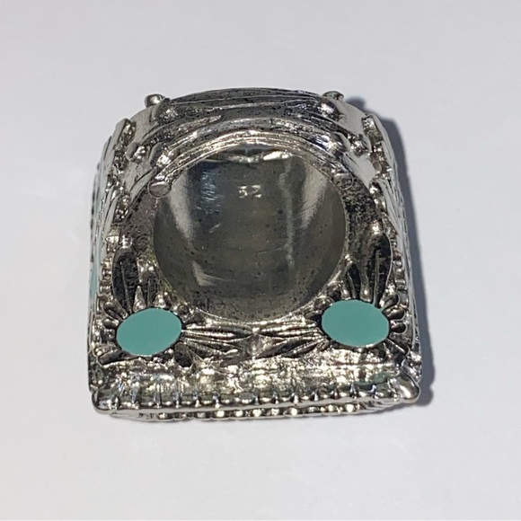 VTG Christian Dior Silver Metal Turquoise Gemstone Logo Nameplate Princess Ring - Picture 12 of 15